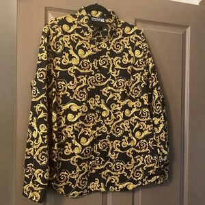 Versace Jeans Couture Baroque Barocco Monogram Button Down Dress Shirt Mens Sz M